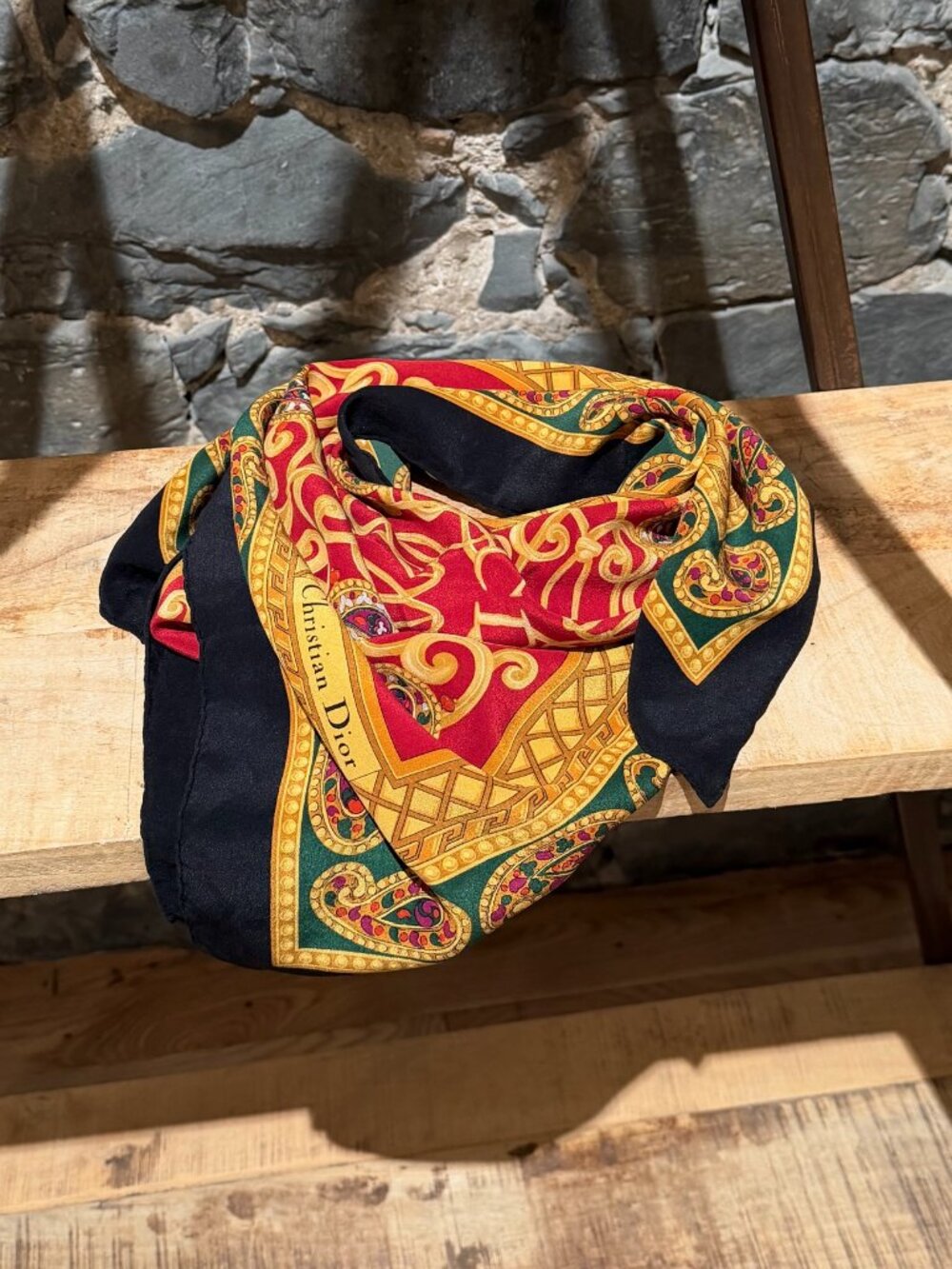 Christian Dior Vintage Red Paisley Print Silk Scarf